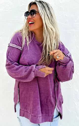 Happy Days Ahead Purple Split  Hem Sweatshirt