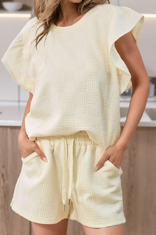Stellar Style Textured Ruffle Sleeve Shorts Set, TWO COLORS