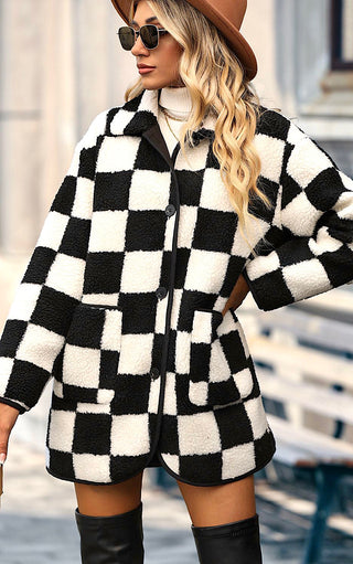 Main Event Checkered Faux Fur Coat