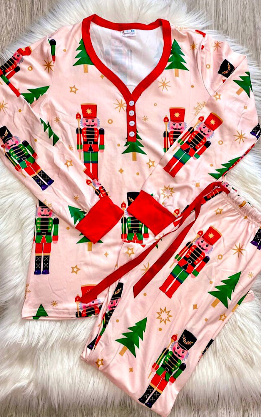 Red And White Holiday Plaid Pajamas Set, SM-3X