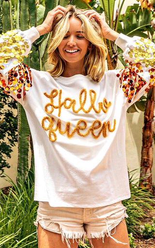 HalloQueen Black Sequin Halloween Top