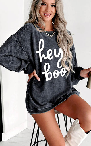 Hey Boo Grey Corded Graphic Sweatshirt
