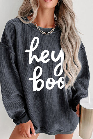 Hey Boo Grey Corded Graphic Sweatshirt