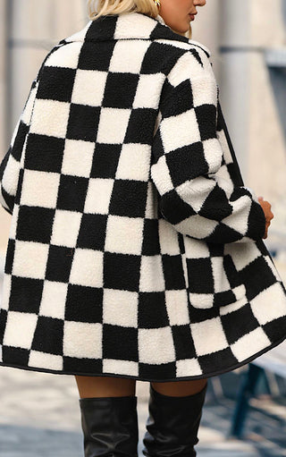 Main Event Checkered Faux Fur Coat
