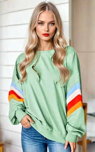 Simple Sophistication Striped Sleeve Sweatshirt