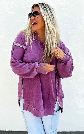 Happy Days Ahead Purple Split  Hem Sweatshirt