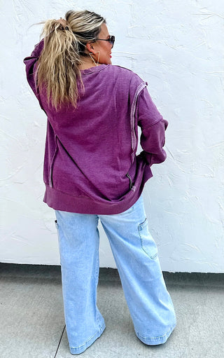 Happy Days Ahead Purple Split  Hem Sweatshirt