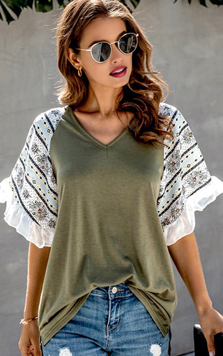 Olive Grove Ruffle Sleeve Top