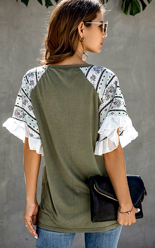 Olive Grove Ruffle Sleeve Top