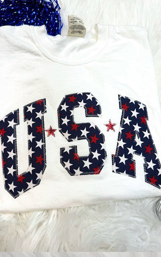 USA Star Patches White Patriotic Tee