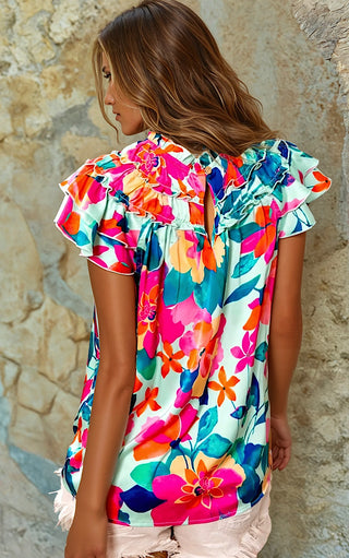 Summer Showstopper Floral Flutter Sleeve Top