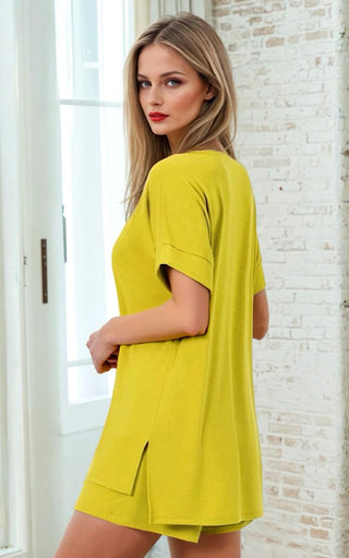 Easy Like Sunday Olive Yellow Pajamas Shorts Set