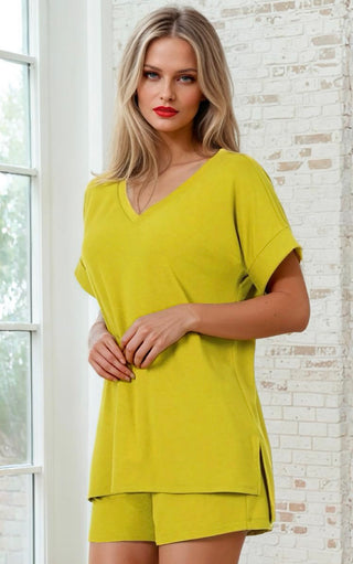 Easy Like Sunday Olive Yellow Pajamas Shorts Set