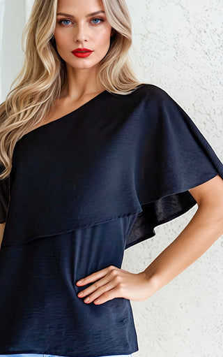 Crowd Favorite Black One Shoulder Top