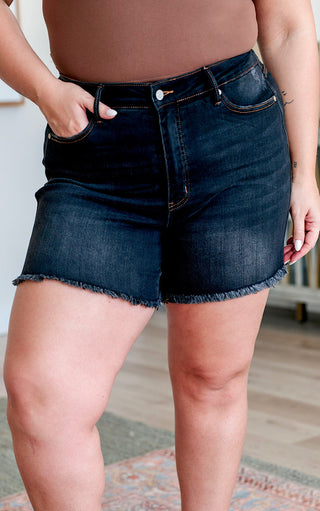 Judy Blue Tummy Control Black Denim Shorts, 1X-4X
