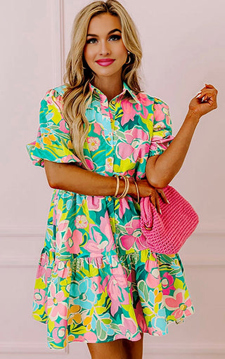 Wildflower Whimsy Green Floral Dress