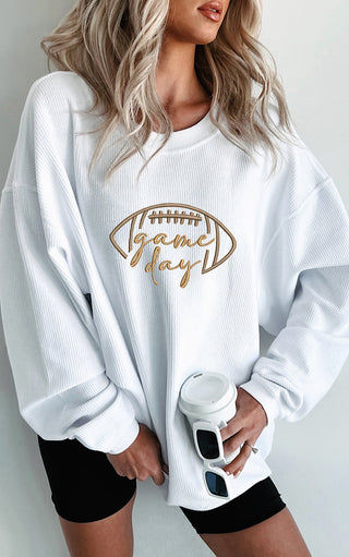 Game Day Luxe White Corded Sweatshirt