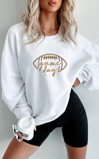 Game Day Luxe White Corded Sweatshirt
