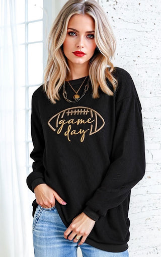 Game Day Luxe Black Corded Sweatshirt