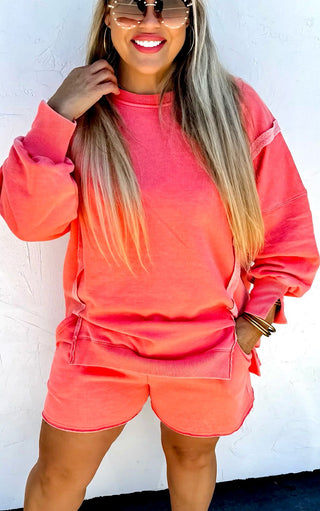 Happy Days Ahead Coral Split Hem Sweatshirt