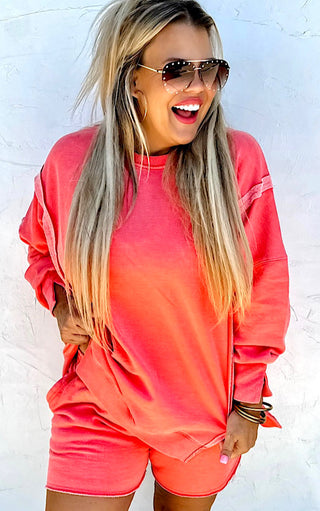 Happy Days Ahead Coral Split Hem Sweatshirt