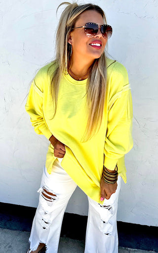 Happy Days Ahead Yellow Split Hem Sweatshirt