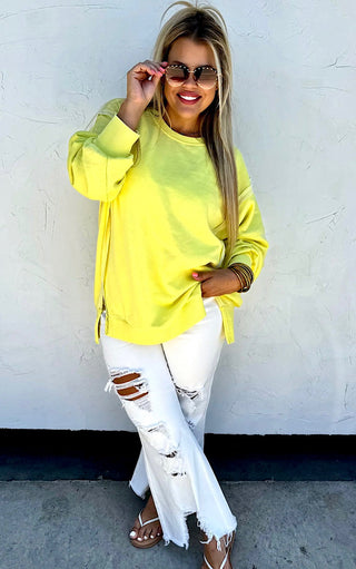Happy Days Ahead Yellow Split Hem Sweatshirt