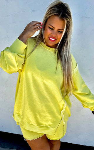Happy Days Ahead Yellow Split Hem Sweatshirt