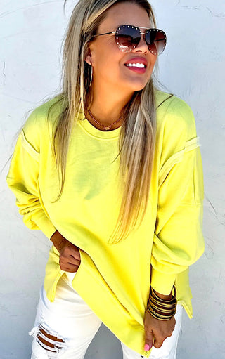 Happy Days Ahead Yellow Split Hem Sweatshirt