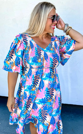 Tropical Twist Smocked Dress