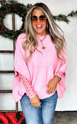 Cozy Embrace Pink Poncho Sweater