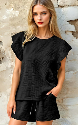 Stellar Style Textured Ruffle Sleeve Shorts Set, TWO COLORS