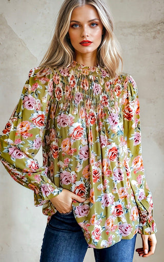 Simply Lovely Olive Green Floral Top