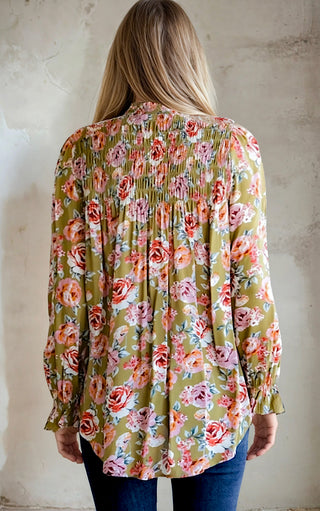 Simply Lovely Olive Green Floral Top