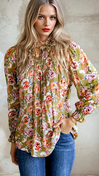 Simply Lovely Olive Green Floral Top