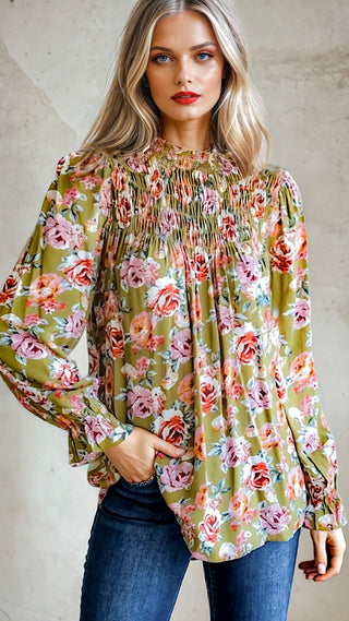 Simply Lovely Olive Green Floral Top