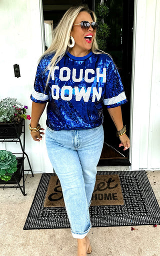 Touch Down Blue Sequin Top