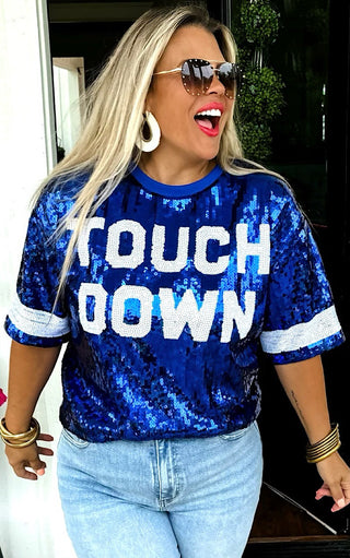 Touch Down Blue Sequin Top