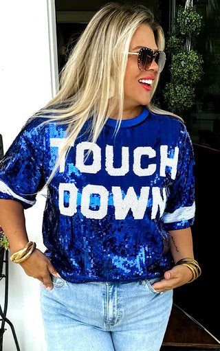 Touch Down Blue Sequin Top