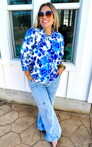 Spring Awakening Blue Floral Top
