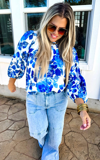 Spring Awakening Blue Floral Top