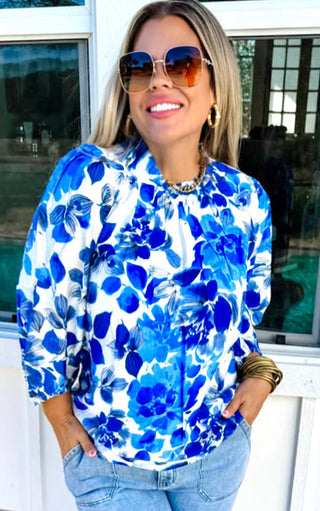 Spring Awakening Blue Floral Top
