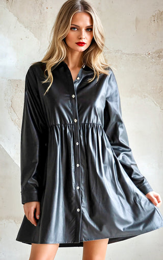 Downtown Darling Faux Leather Shirt Dress