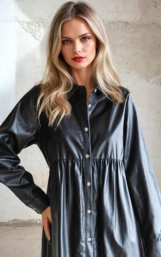 Downtown Darling Faux Leather Shirt Dress