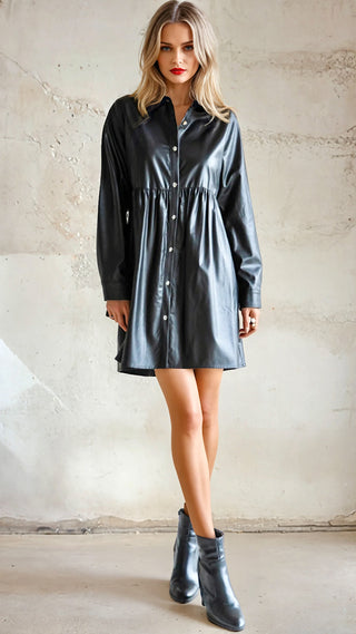 Downtown Darling Faux Leather Shirt Dress