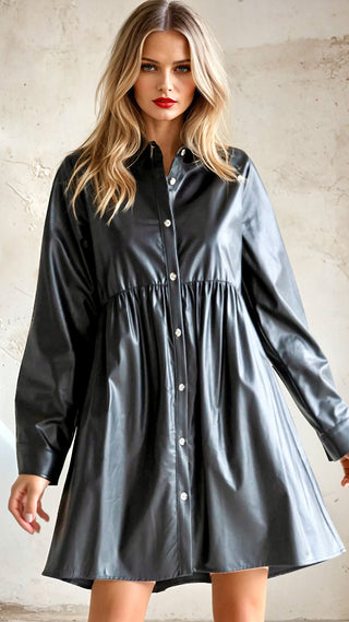 Downtown Darling Faux Leather Shirt Dress