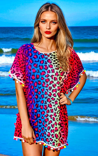 RESTOCKED! Beach Babe Rainbow Leopard Swimsuit Cover Up, SM-4X!