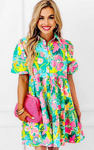 Wildflower Whimsy Green Floral Dress