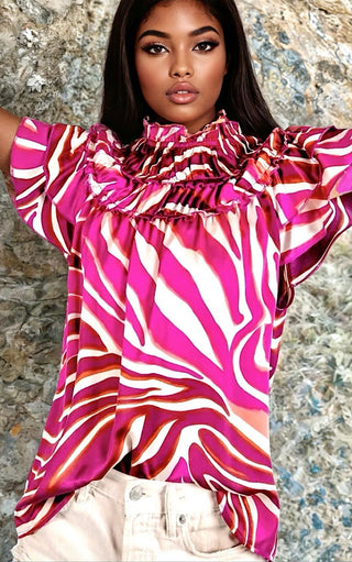 Showstopper Fuchsia Animal Print Flutter Sleeve Top