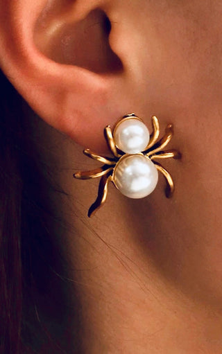 Spooky Spider Gold Pearl Earrings